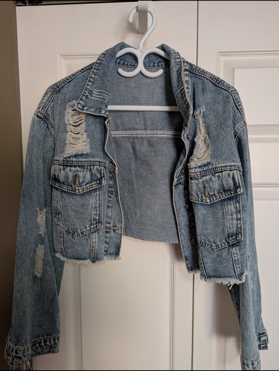 Jackets & Blazers - Cropped Distressed Light Wash Denim Jacket